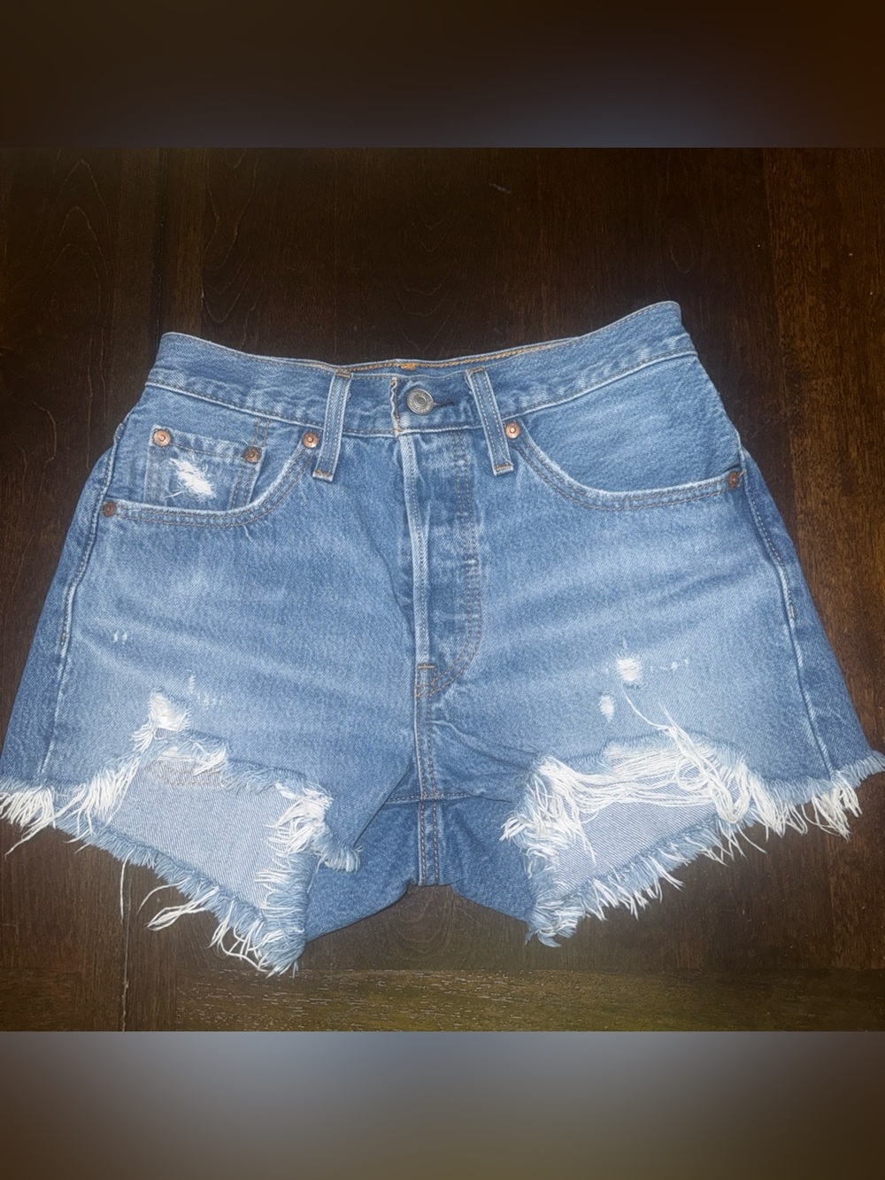 Levi's 501 Original Shorts Women 24 Blue Distressed Premium Cut Off Denim